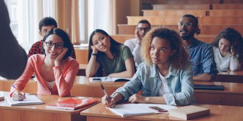 Students listening to their professor