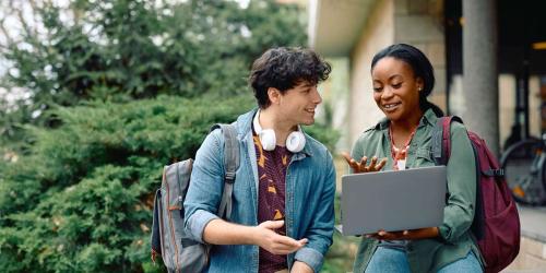 two college students talking