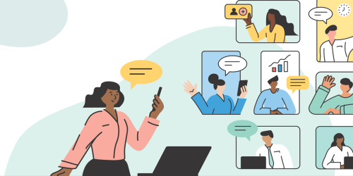 illustraton showing person in an online meeting